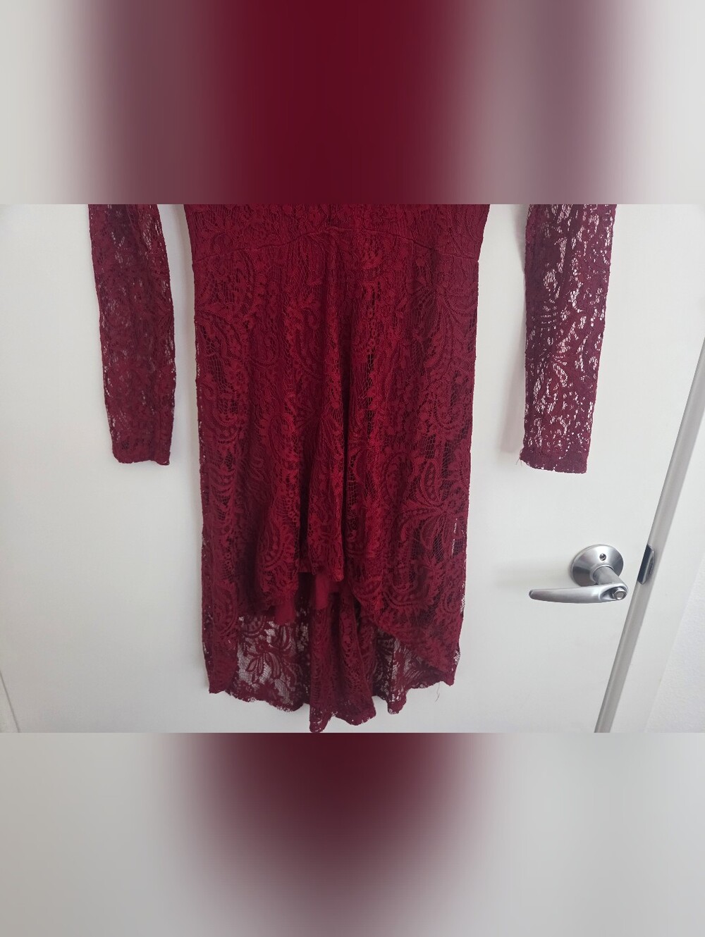Honey Punch Burgundy/Red Lace High-Low Long Sleeve Dress - Picture 3 of 8